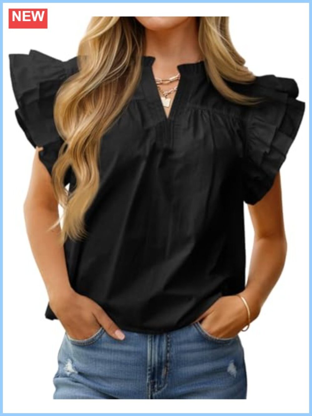 Ruffle Cap Sleeve V Neck Blouse Tank Top Dressy Casual Summer Cotton Shirt